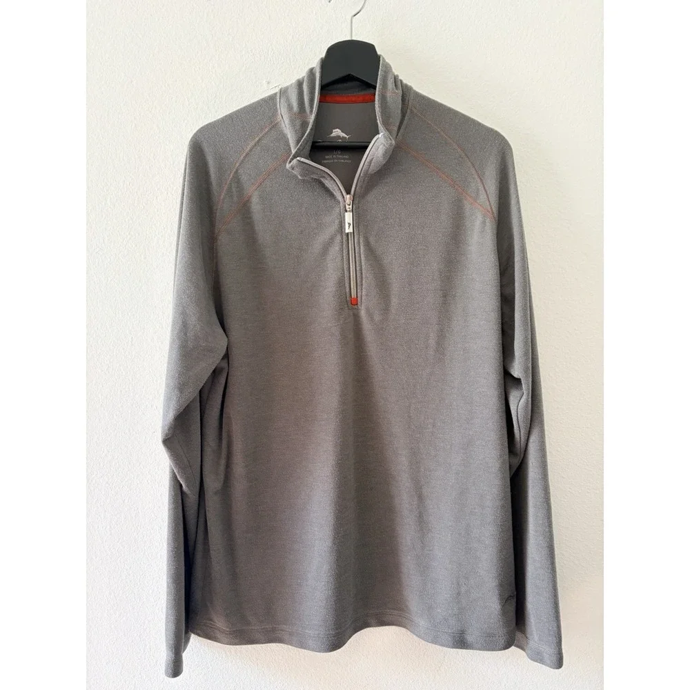 Tommy Bahama 1/4 Zip Pullover Men's Size Large Gray Long Sleeve Mock Neck Shirt
